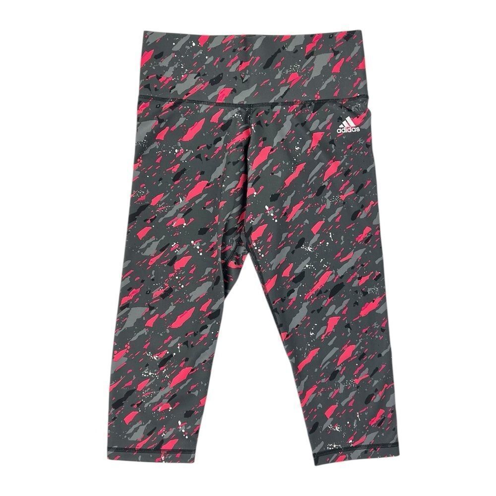 Adidas Climalite Grey‎ Pink Camo Leggings Mid Rise 18" Inseam Size Small